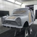 Mini Rover Classic SPI 1995 1993 Restauration minifrogs Erbsle british racing green lackierung rohkarosserie grundierung